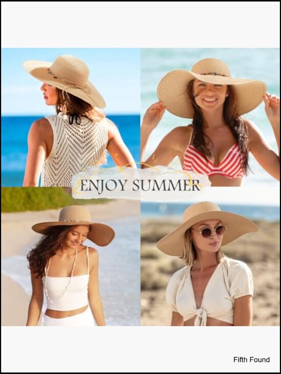 Wide Brim Straw Sun Hat UPF 50+ Foldable Packable for Beach Travel